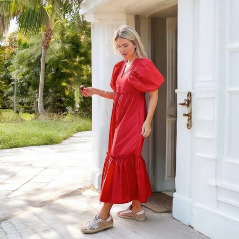 Tuckernuck Hunter Bell Palmer Cherry Red Midi Dres in Size XS